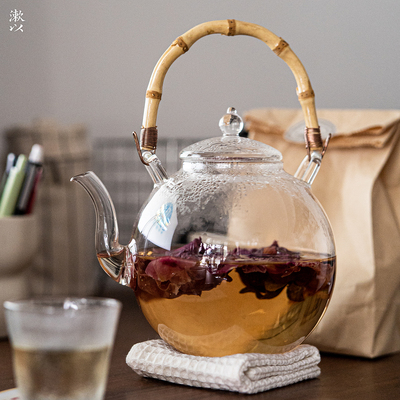 漱以高硼硅玻璃竹节提梁茶壶