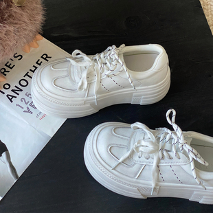 天空2025秋季 增高板鞋 新款 女擦色做旧脏脏鞋 6cm厚底小白鞋 喵唔