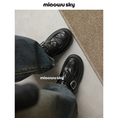 单鞋 喵唔 厚底英伦风乐福鞋 女加绒5.5cm粗跟小皮鞋 天空春款 羊皮