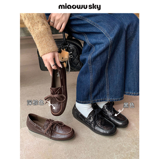 【3.2上新】喵唔的天空羊皮~内增高系带小皮鞋女2026春圆头乐福鞋