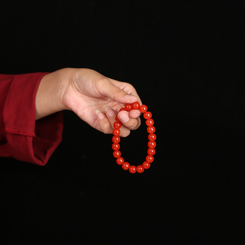 원래 광석 체리 레드 천연 남부 붉은 마노 팔찌 팔찌 남성과 여성을위한 단일 원형 구슬이 가능한 구식 구슬 배럴 구슬