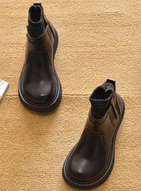 包邮外贸秋季平跟短靴单靴平底马丁靴圆头骑士靴骑士靴女靴子潮