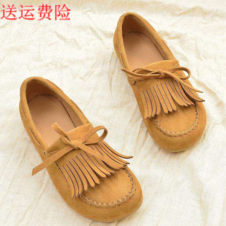 包邮2026新款外贸夏季流苏真皮豆豆鞋女一脚蹬瓢鞋单鞋网红乐福鞋