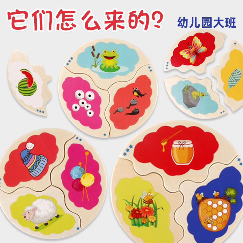 幼儿园大班科学区玩教具动物演变成长过程拼图蒙氏操作益智4-6岁