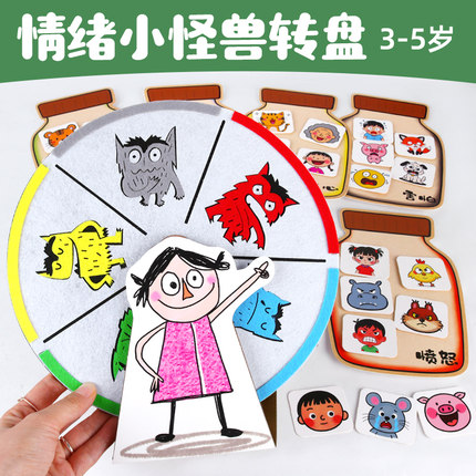 情绪小怪兽教具转盘不织布手工自制幼儿园中班益智语言区域材料