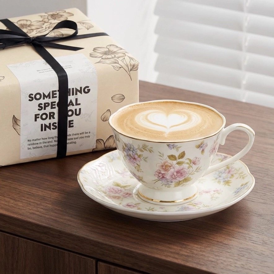 INS风花卉图案陶瓷咖啡杯碟描金高脚防烫浪漫花海红茶杯礼品套装,餐饮具,咖啡杯,淘宝优惠券,粉丝福利购,淘宝优惠卷