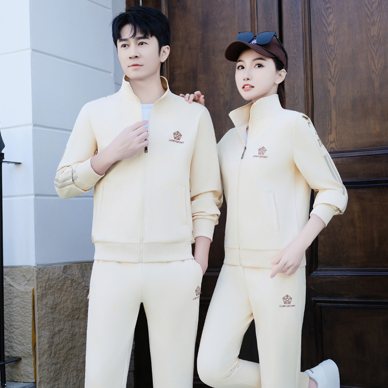 情侣运动套装春秋新款潮流时尚休闲跑步卫衣男女团体三件套运动服