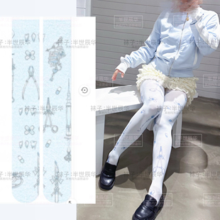 原创yamikawa印花袜lolita水色医疗系亚文化天使界限120d连腿袜女