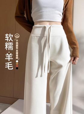 PLER白色窄版垂感阔腿裤女2025秋冬加绒高腰醋酸羊毛直筒面膜糯米