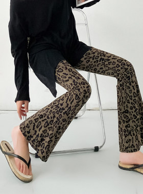 PLER豹纹喇叭裤女2025新款春秋高腰显瘦加绒拖地阔腿鲨鱼瑜伽裤子