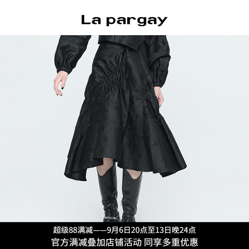 纳帕佳复古黑色不规则A字半身裙