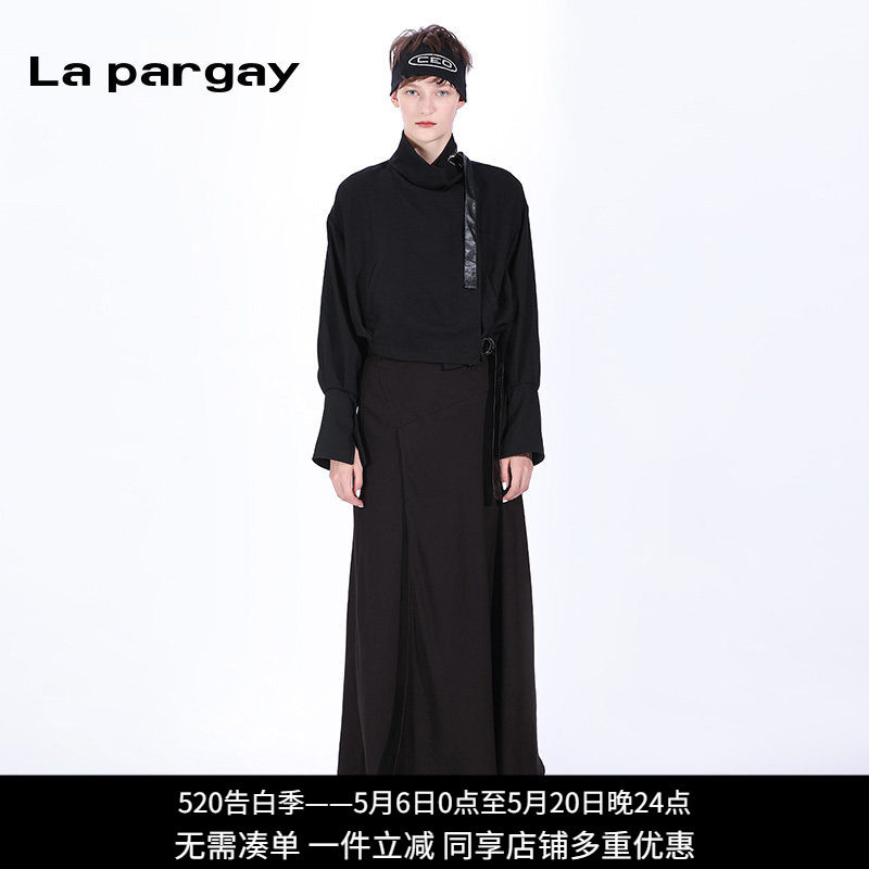 纳帕佳高腰长款阔腿裤2024春夏新款女式黑色个性时尚休闲宽松裤子