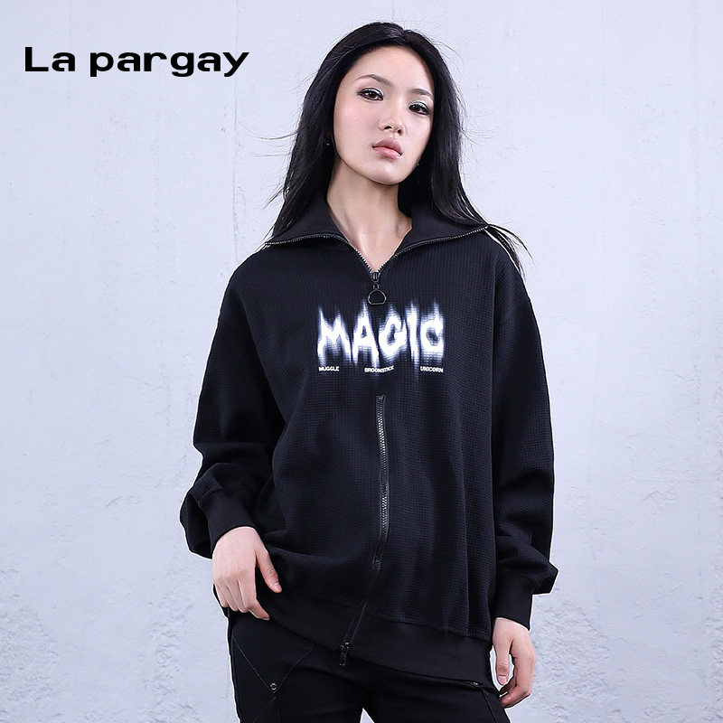 La pargay纳帕佳街头休闲字母印花立领开衫女宽松拉链外套设计感