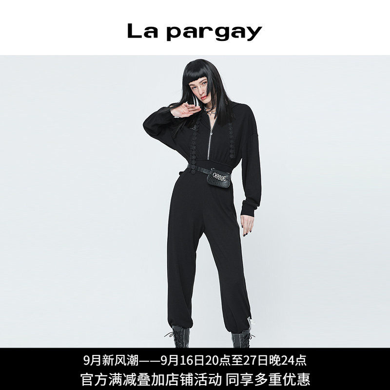 纳帕佳街头风高腰拉链连体裤女