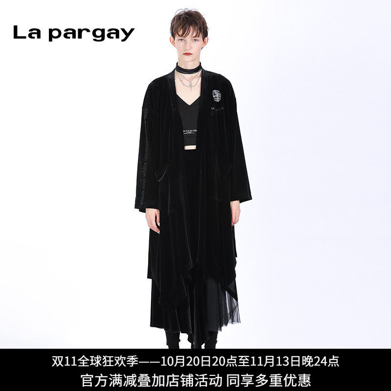 纳帕佳印花长袖宽松毛呢大衣外套2024春夏新款女式黑色设计感上衣