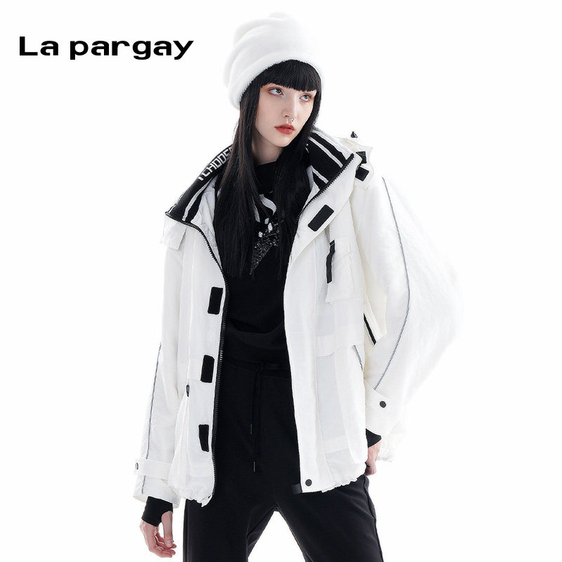 La Pargay纳帕佳【微瑕】机能风连帽工装外套女白色绒里保暖外套