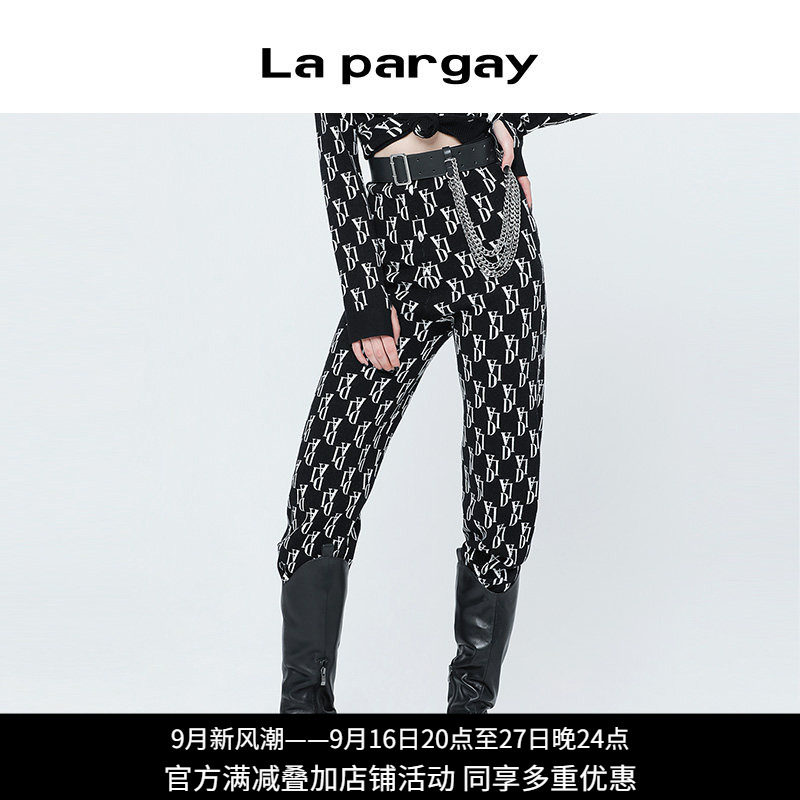 纳帕佳高腰显瘦满印提花女针织裤
