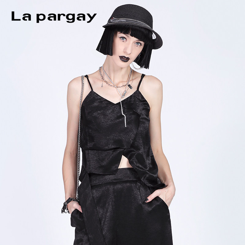 lapargay纳帕佳2024新款女装黑白色不对称背心小吊带单穿性感上衣