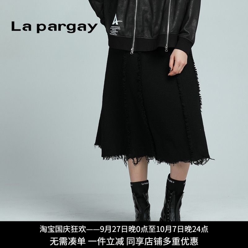 黑色中长款半身裙子Lapargay