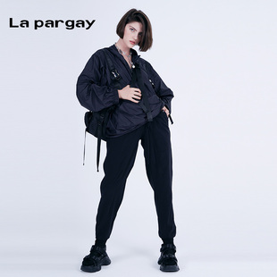 pargay纳帕佳2024春夏个性 哈伦裤 黑色休闲裤 宽松运动裤 长裤