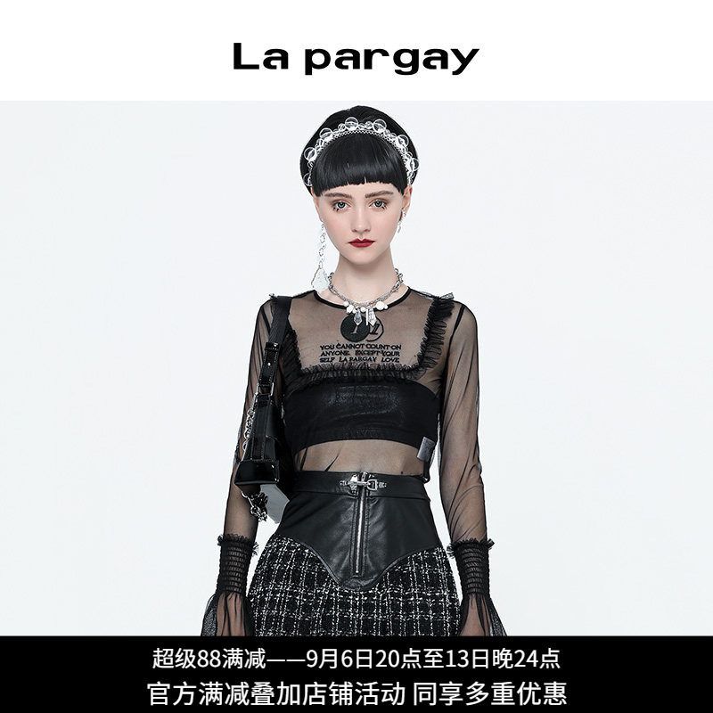 纳帕佳哥特黑网纱长袖T恤可叠穿