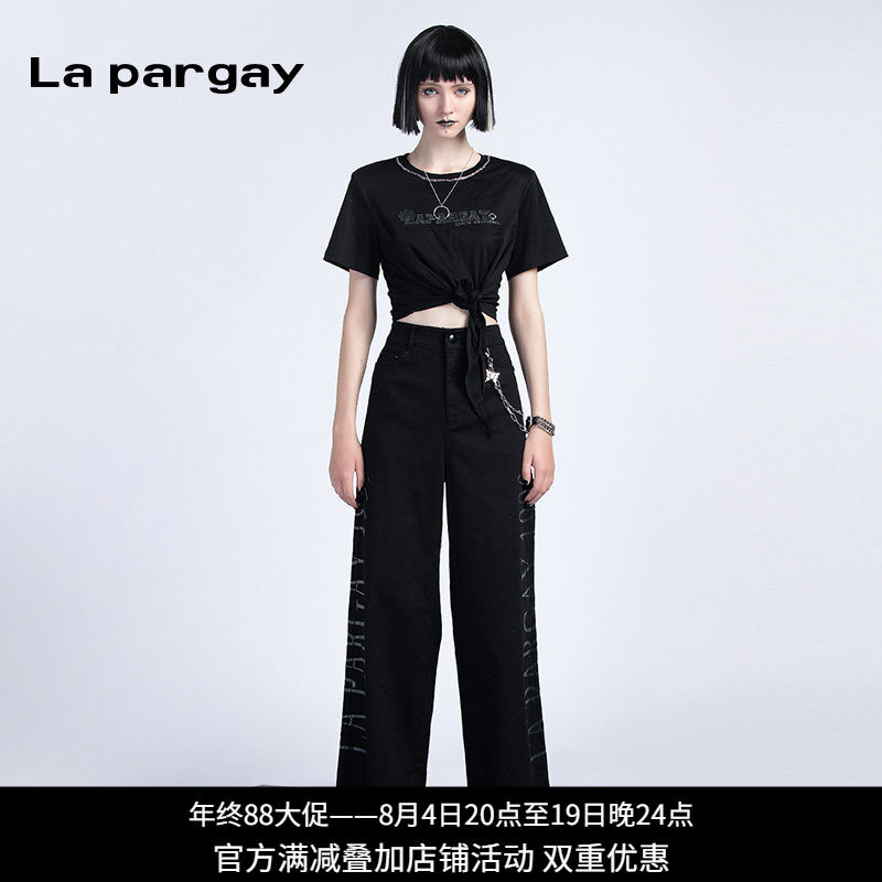 纳帕佳高腰黑色直筒牛仔裤女款