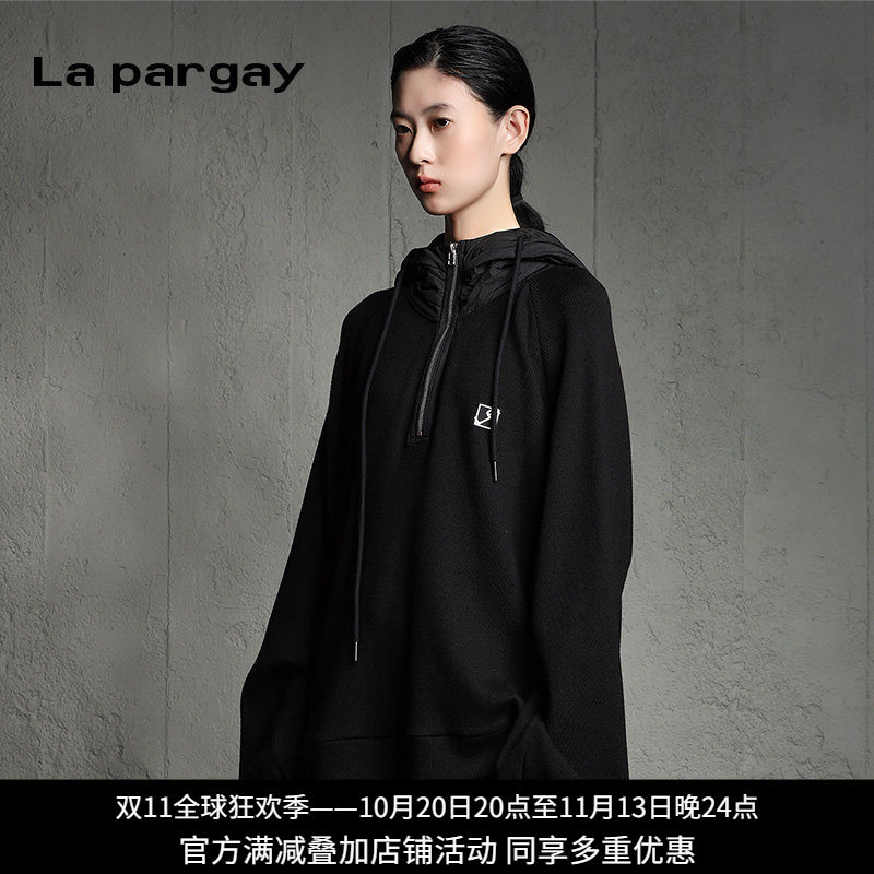 纳帕佳暗黑假两件连帽抽绳卫衣女