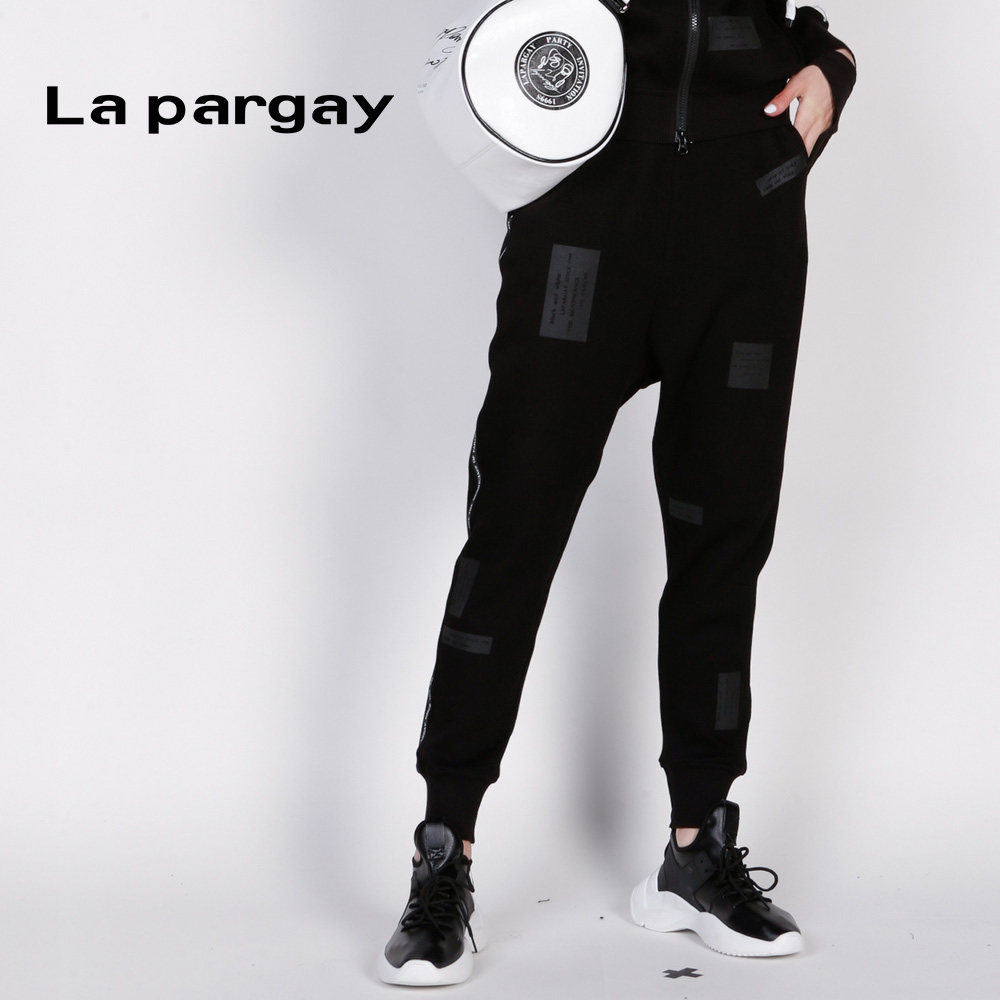 Lapargay休闲黑色直筒裤