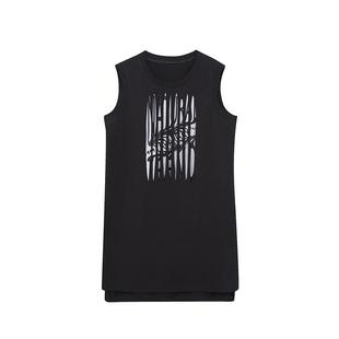 Lapargay纳帕佳2025新上新款 圆领中长T恤背心女 简约切割印花无袖