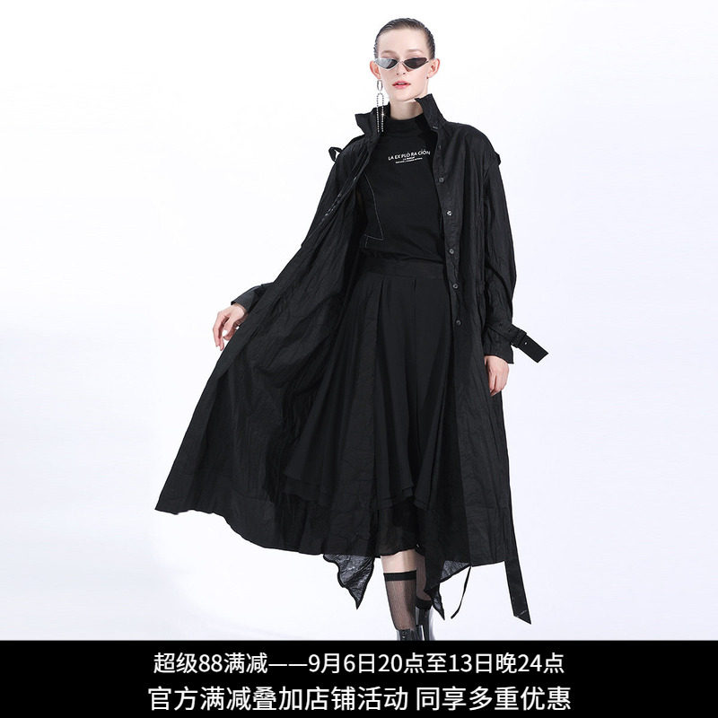 纳帕佳暗黑系带长款风衣女显瘦