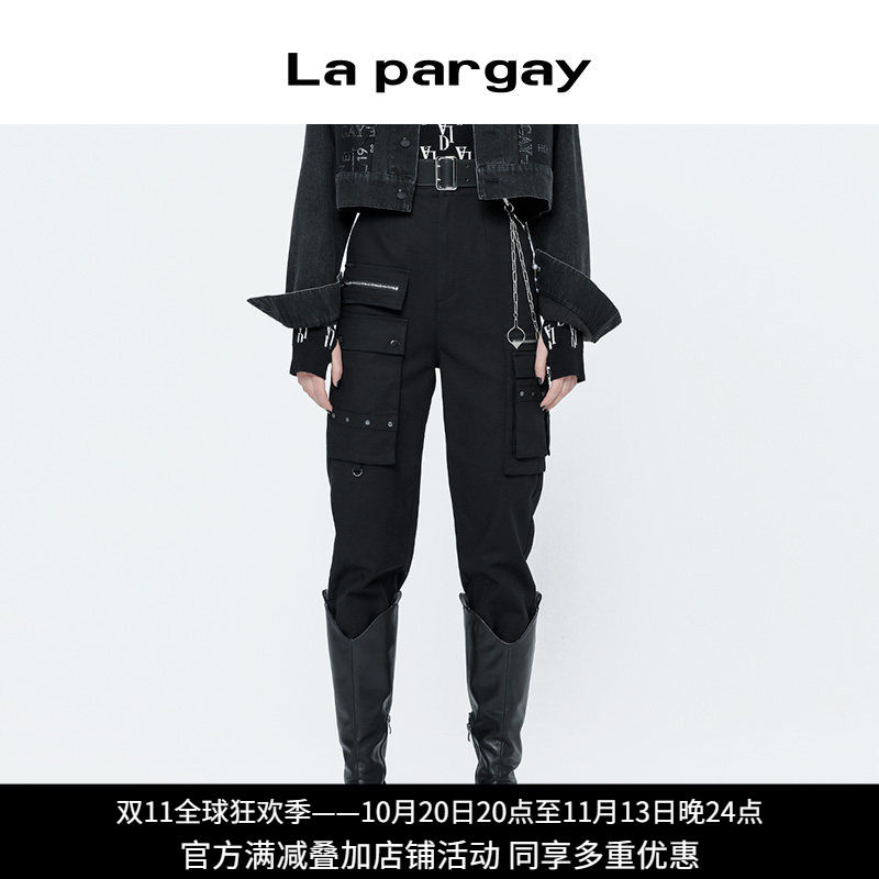 纳帕佳黑色工装束脚显瘦休闲裤