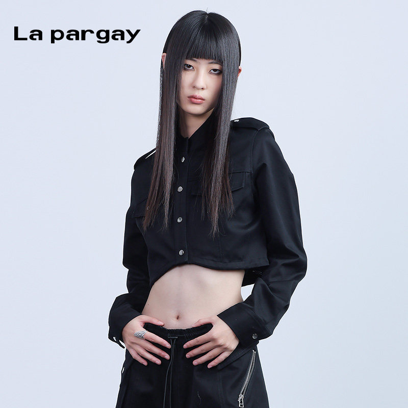 La pargay纳帕佳酷辣风黑色短款外套女复古长袖个性时尚显瘦上衣