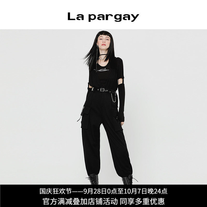纳帕佳高腰束脚工装背带裤女