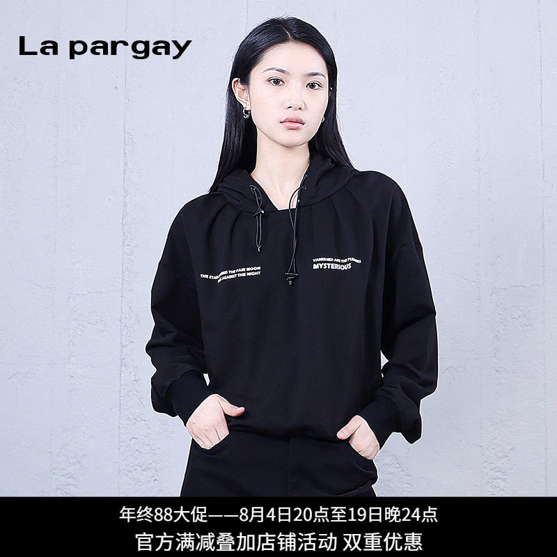 纳帕佳黑印花连帽卫衣女宽松
