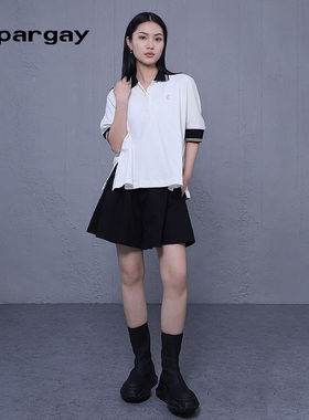纳帕佳套头短袖针织衫2024夏季新款女式黑白色个性休闲设计感上衣