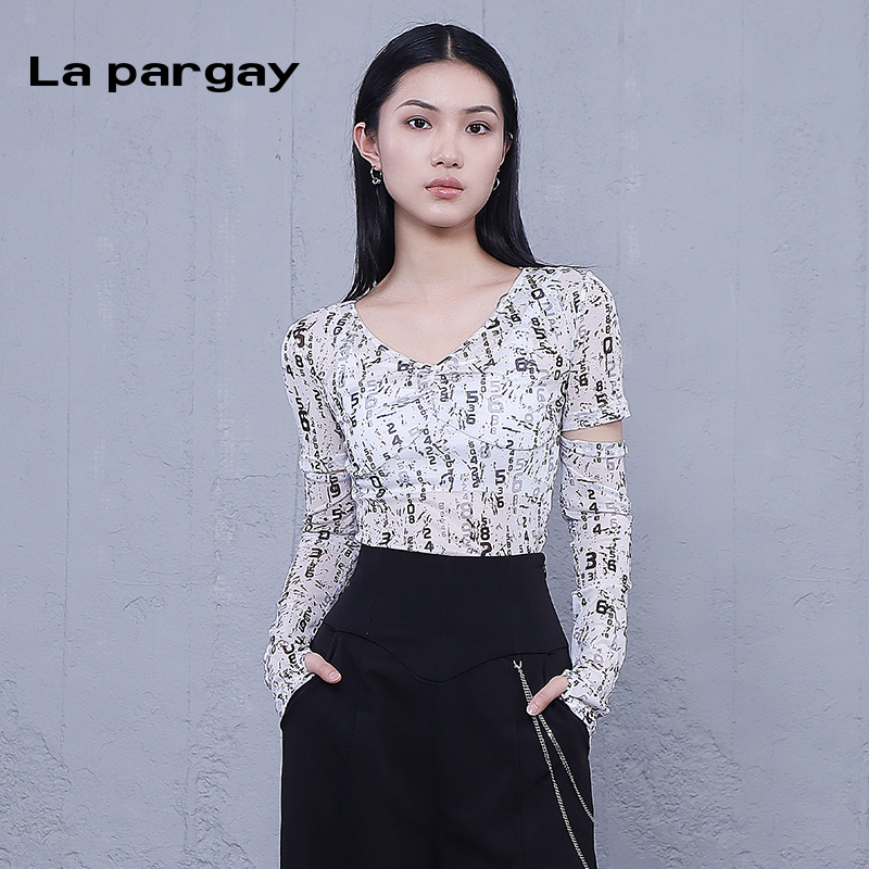 Lapargay2025夏上新V领长袖T恤