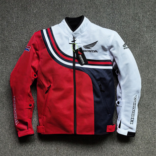 摩托车骑行服夹克男夏季网眼透气CE防护防摔机车赛车街车装备白红