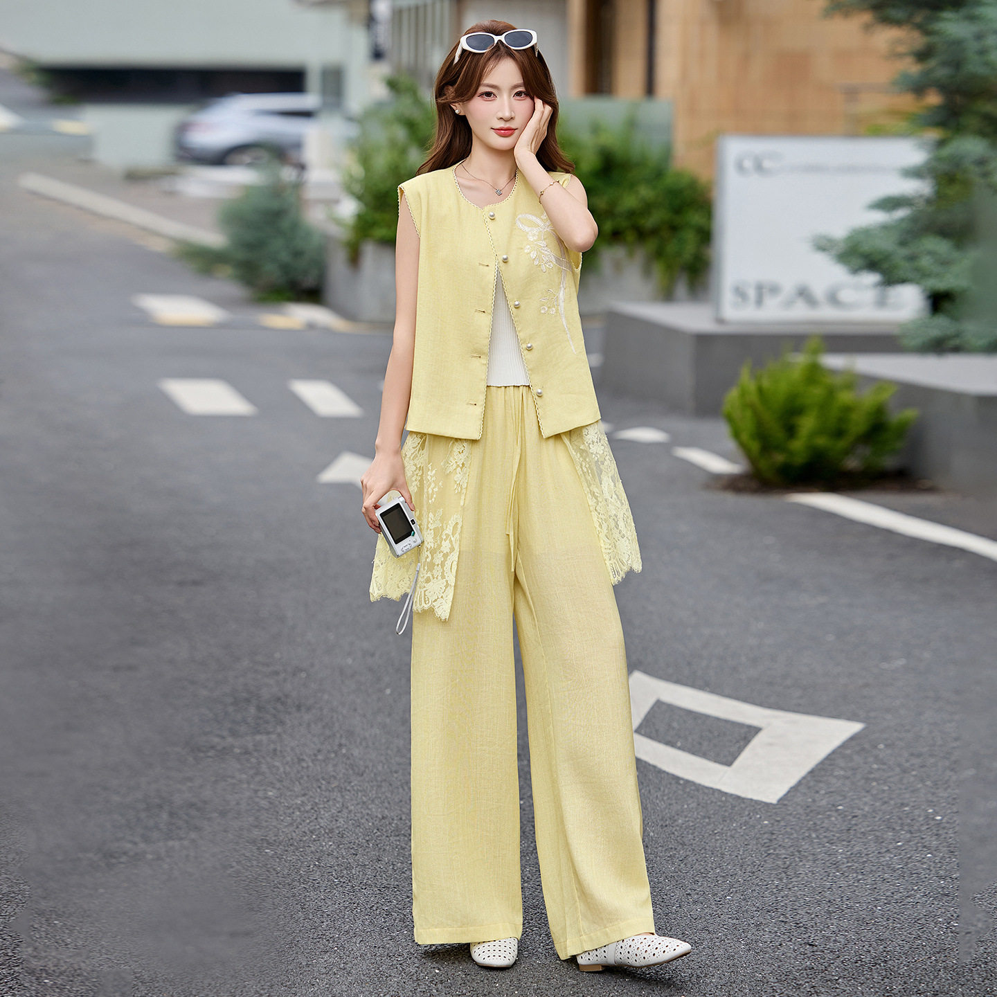 一整套穿搭减龄套装女2026夏季新款马甲气质阔腿裤两件套裤YH6131
