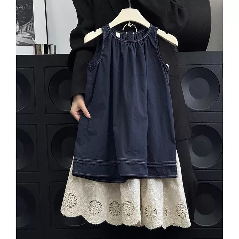 女童韩版连衣裙套装夏装2025洋气儿童复古背心裙宝宝又酷又飒裙子