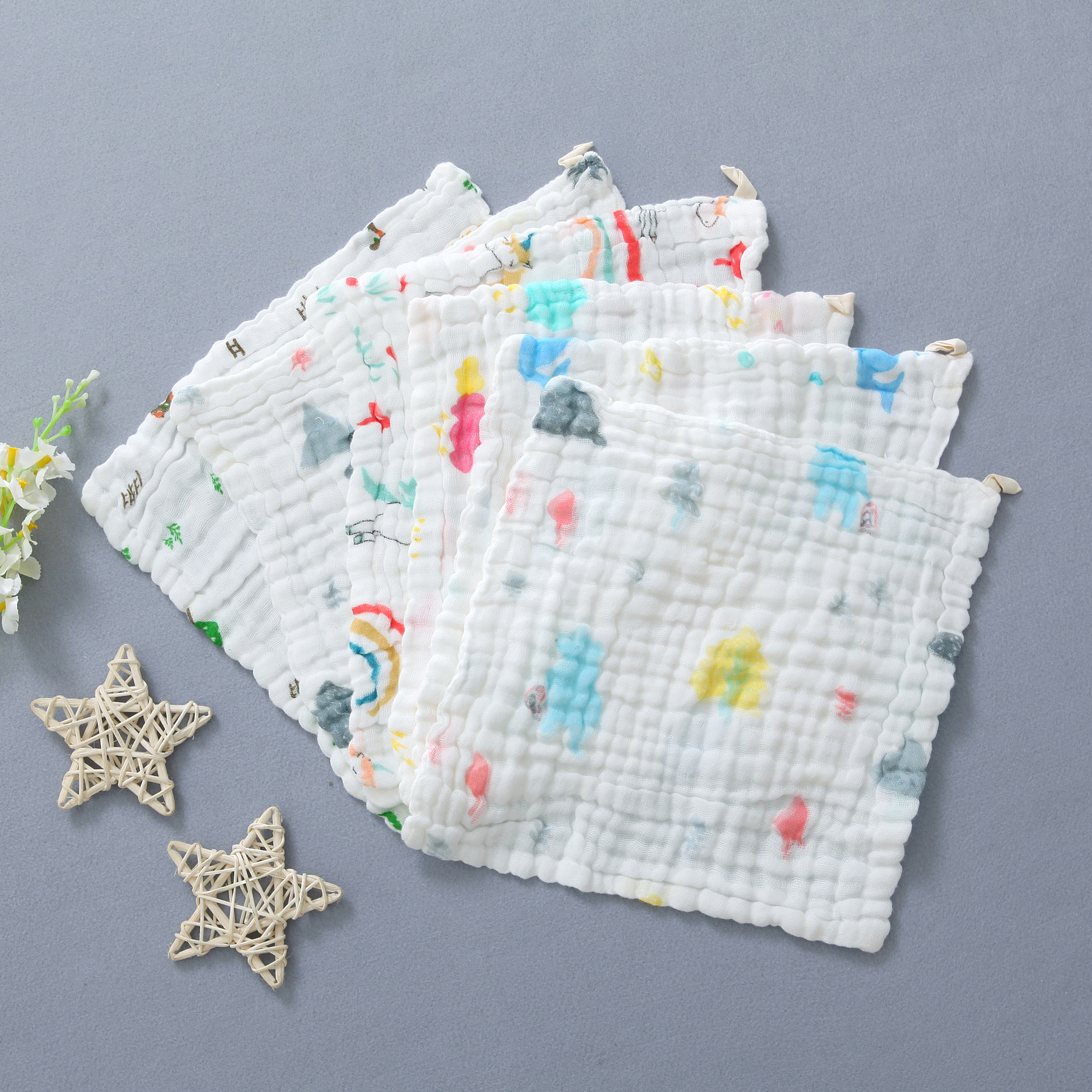 纯棉6层纱布洗脸巾婴幼儿方巾