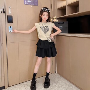 韩范女童套装2026新款儿童时髦短袖洋气女大童夏季短裙两件套夏装