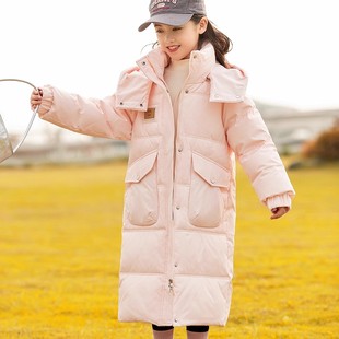 女童羽绒服2025冬季 儿童过膝女孩白鸭绒外套 新款