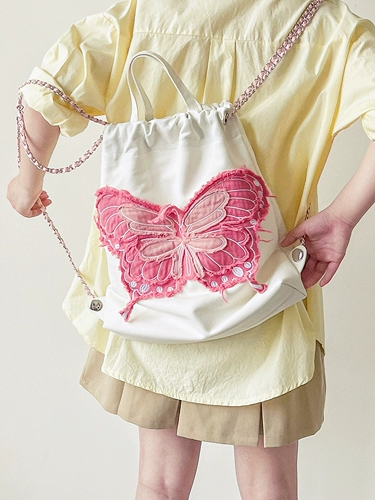 Оригинальная дизайнерская джинсовая цепь с бантиком, джинсовый рюкзак, с вышивкой