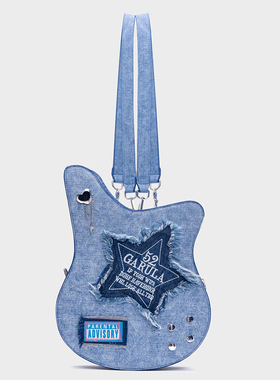 HIATUS原创设计牛仔吉他双肩包休闲创意五角星流苏字母贝斯斜挎包