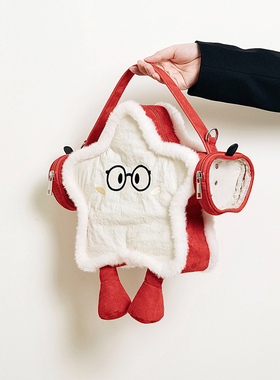 HIATUS原创毛绒苹果耳机星星包可爱卡通刺绣双肩斜挎小食量痛包