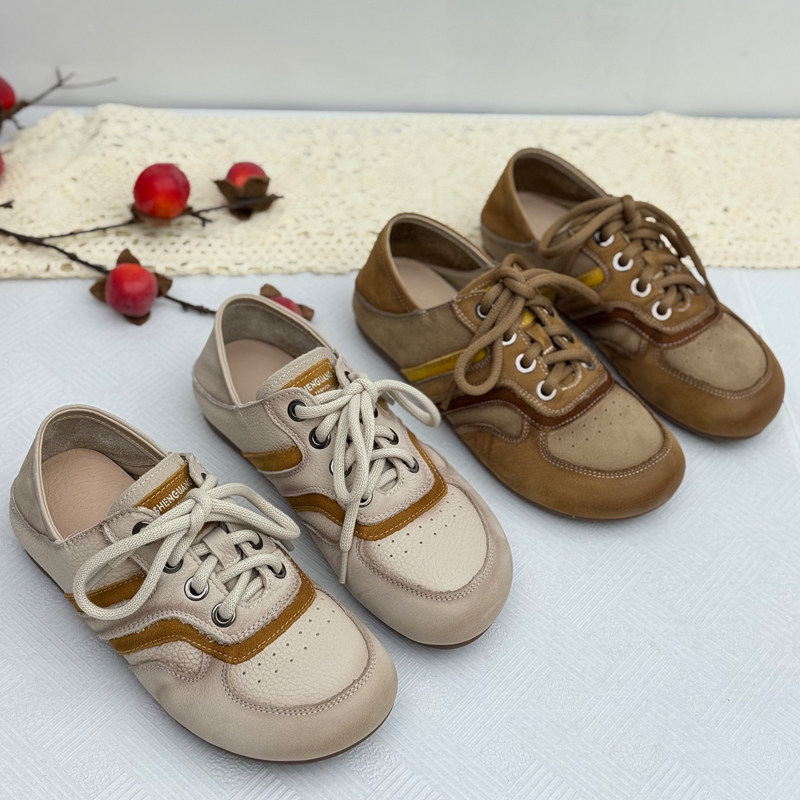 2026春新款头层牛皮德训鞋女复古休闲运动鞋中老年女鞋平底休闲鞋,女鞋,德训鞋,淘宝优惠券,粉丝福利购,淘宝优惠卷