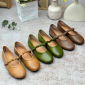 平底单鞋 手工真皮妈妈鞋 女 新款 奶奶鞋 复古风牛皮鞋 软底2025春季