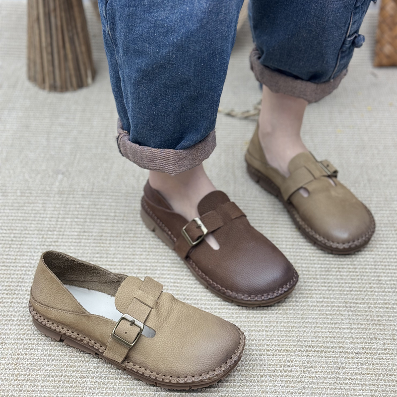 真皮宽松舒适手工复古鞋平底休闲