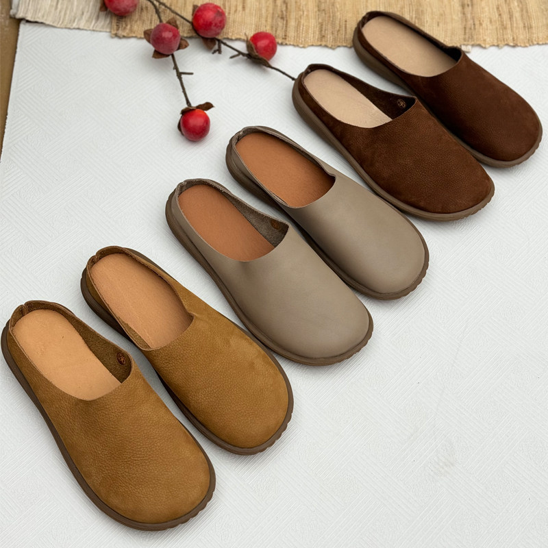 手工真皮复古拖鞋2025新款包头凉拖鞋头层牛皮妈妈鞋中老年女鞋