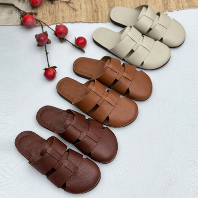 手工真皮复古妈妈凉拖鞋